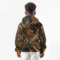 Aten Kid Hoodie Ancient Egyptian Cracked Stone Hieroglyph, Solar Eclipse Emblem, and Radiant Sunburst - Wonder Print Shop