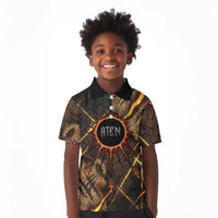 Aten Kid Polo Shirt Ancient Egyptian Cracked Stone Hieroglyph, Solar Eclipse Emblem, and Radiant Sunburst - Wonder Print Shop
