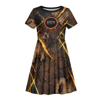 Aten Kid Short Sleeve Dress Ancient Egyptian Cracked Stone Hieroglyph, Solar Eclipse Emblem, and Radiant Sunburst - Wonder Print Shop