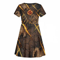 Aten Kid Short Sleeve Dress Ancient Egyptian Cracked Stone Hieroglyph, Solar Eclipse Emblem, and Radiant Sunburst - Wonder Print Shop