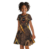 Aten Kid Short Sleeve Dress Ancient Egyptian Cracked Stone Hieroglyph, Solar Eclipse Emblem, and Radiant Sunburst - Wonder Print Shop