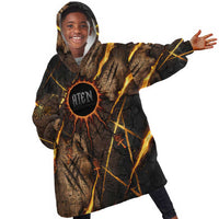 Aten Kid Wearable Blanket Hoodie Ancient Egyptian Cracked Stone Hieroglyph, Solar Eclipse Emblem, and Radiant Sunburst - Wonder Print Shop