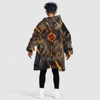 Aten Kid Wearable Blanket Hoodie Ancient Egyptian Cracked Stone Hieroglyph, Solar Eclipse Emblem, and Radiant Sunburst - Wonder Print Shop