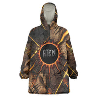 Aten Kid Wearable Blanket Hoodie Ancient Egyptian Cracked Stone Hieroglyph, Solar Eclipse Emblem, and Radiant Sunburst - Wonder Print Shop