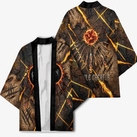 Aten Kimono Ancient Egyptian Cracked Stone Hieroglyph, Solar Eclipse Emblem, and Radiant Sunburst - Wonder Print Shop
