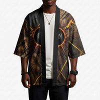 Aten Kimono Ancient Egyptian Cracked Stone Hieroglyph, Solar Eclipse Emblem, and Radiant Sunburst - Wonder Print Shop