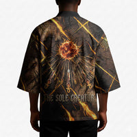 Aten Kimono Ancient Egyptian Cracked Stone Hieroglyph, Solar Eclipse Emblem, and Radiant Sunburst - Wonder Print Shop