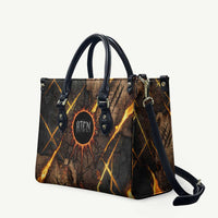 Aten Leather Bag Ancient Egyptian Cracked Stone Hieroglyph, Solar Eclipse Emblem, and Radiant Sunburst - Wonder Print Shop