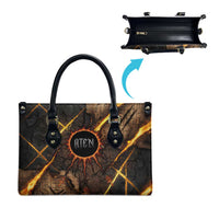 Aten Leather Bag Ancient Egyptian Cracked Stone Hieroglyph, Solar Eclipse Emblem, and Radiant Sunburst - Wonder Print Shop