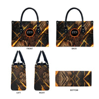 Aten Leather Bag Ancient Egyptian Cracked Stone Hieroglyph, Solar Eclipse Emblem, and Radiant Sunburst - Wonder Print Shop