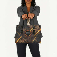 Aten Leather Bag Ancient Egyptian Cracked Stone Hieroglyph, Solar Eclipse Emblem, and Radiant Sunburst - Wonder Print Shop