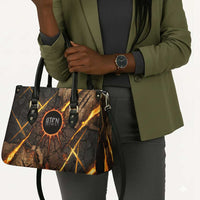 Aten Leather Bag Ancient Egyptian Cracked Stone Hieroglyph, Solar Eclipse Emblem, and Radiant Sunburst - Wonder Print Shop