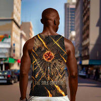 Aten Men Tank Top Ancient Egyptian Cracked Stone Hieroglyph, Solar Eclipse Emblem, and Radiant Sunburst - Wonder Print Shop