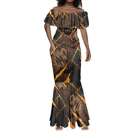 Aten Mermaid Dress Ancient Egyptian Cracked Stone Hieroglyph, Solar Eclipse Emblem, and Radiant Sunburst - Wonder Print Shop