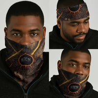 Aten Neck Gaiter Ancient Egyptian Cracked Stone Hieroglyph, Solar Eclipse Emblem, and Radiant Sunburst - Wonder Print Shop
