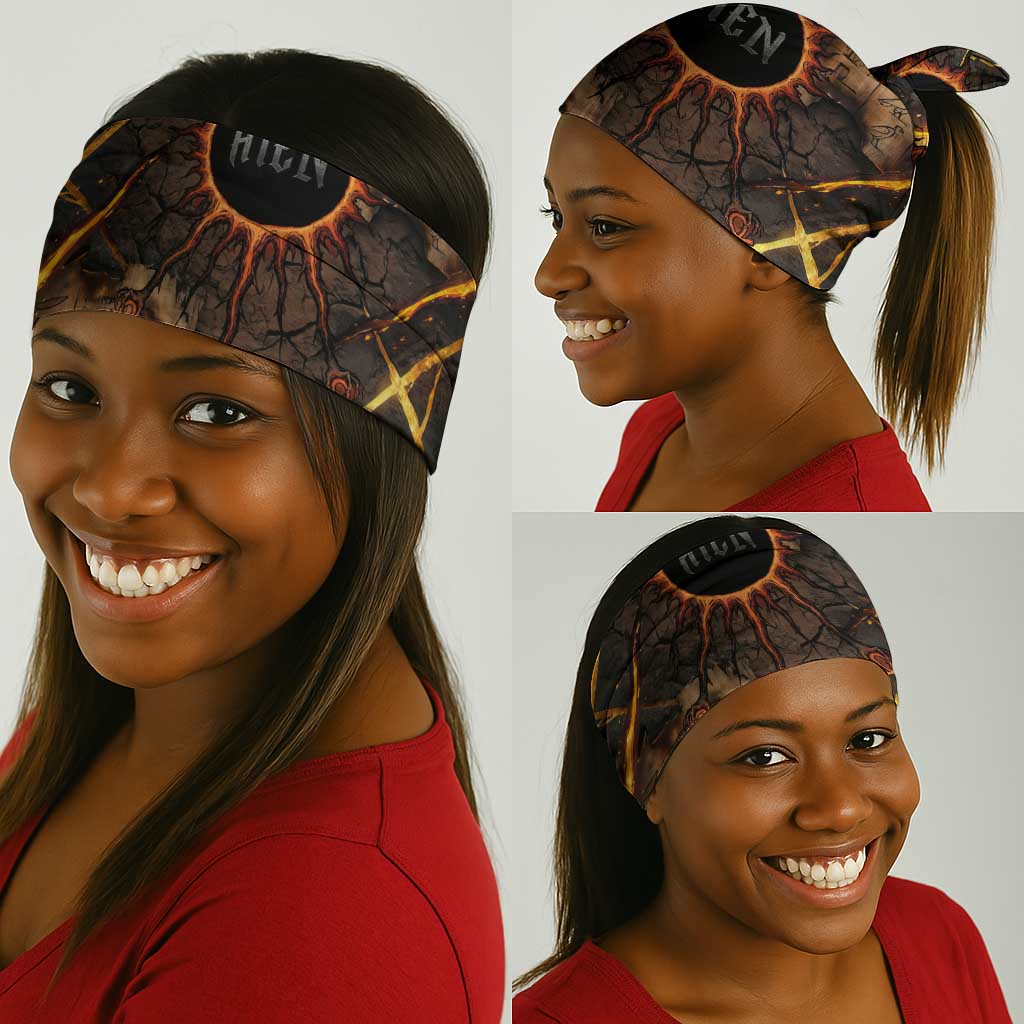 Aten Neck Gaiter Ancient Egyptian Cracked Stone Hieroglyph, Solar Eclipse Emblem, and Radiant Sunburst - Wonder Print Shop