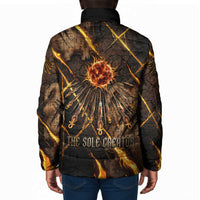 Aten Padded Jacket Ancient Egyptian Cracked Stone Hieroglyph, Solar Eclipse Emblem, and Radiant Sunburst - Wonder Print Shop