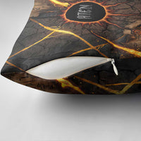 Aten Pillow Cover Ancient Egyptian Cracked Stone Hieroglyph, Solar Eclipse Emblem, and Radiant Sunburst - Wonder Print Shop