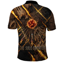 Aten Polo Shirt Ancient Egyptian Cracked Stone Hieroglyph, Solar Eclipse Emblem, and Radiant Sunburst - Wonder Print Shop