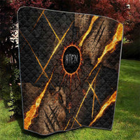 Aten Quilt Ancient Egyptian Cracked Stone Hieroglyph, Solar Eclipse Emblem, and Radiant Sunburst - Wonder Print Shop