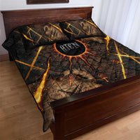 Aten Quilt Bed Set Ancient Egyptian Cracked Stone Hieroglyph, Solar Eclipse Emblem, and Radiant Sunburst - Wonder Print Shop
