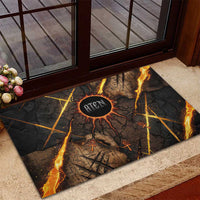 Aten Rubber Doormat Ancient Egyptian Cracked Stone Hieroglyph, Solar Eclipse Emblem, and Radiant Sunburst - Wonder Print Shop