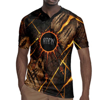 Aten Rugby Jersey Ancient Egyptian Cracked Stone Hieroglyph, Solar Eclipse Emblem, and Radiant Sunburst - Wonder Print Shop
