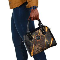 Aten Shoulder Handbag Ancient Egyptian Cracked Stone Hieroglyph, Solar Eclipse Emblem, and Radiant Sunburst - Wonder Print Shop