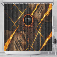 Aten Shower Curtain Ancient Egyptian Cracked Stone Hieroglyph, Solar Eclipse Emblem, and Radiant Sunburst - Wonder Print Shop