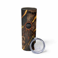Aten Skinny Tumbler Ancient Egyptian Cracked Stone Hieroglyph, Solar Eclipse Emblem, and Radiant Sunburst - Wonder Print Shop