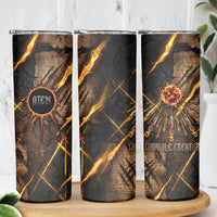 Aten Skinny Tumbler Ancient Egyptian Cracked Stone Hieroglyph, Solar Eclipse Emblem, and Radiant Sunburst - Wonder Print Shop