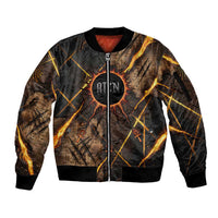 Aten Sleeve Zip Bomber Jacket Ancient Egyptian Cracked Stone Hieroglyph, Solar Eclipse Emblem, and Radiant Sunburst - Wonder Print Shop