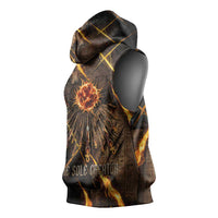 Aten Sleeveless Hoodie Ancient Egyptian Cracked Stone Hieroglyph, Solar Eclipse Emblem, and Radiant Sunburst - Wonder Print Shop