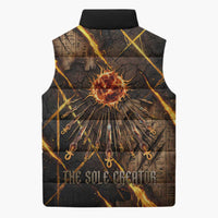 Aten Sleeveless Puffer Jacket Ancient Egyptian Cracked Stone Hieroglyph, Solar Eclipse Emblem, and Radiant Sunburst - Wonder Print Shop