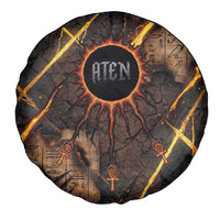 Aten Spare Tire Cover Ancient Egyptian Cracked Stone Hieroglyph, Solar Eclipse Emblem, and Radiant Sunburst - Wonder Print Shop