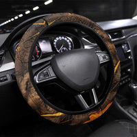 Aten Steering Wheel Cover Ancient Egyptian Cracked Stone Hieroglyph, Solar Eclipse Emblem, and Radiant Sunburst - Wonder Print Shop