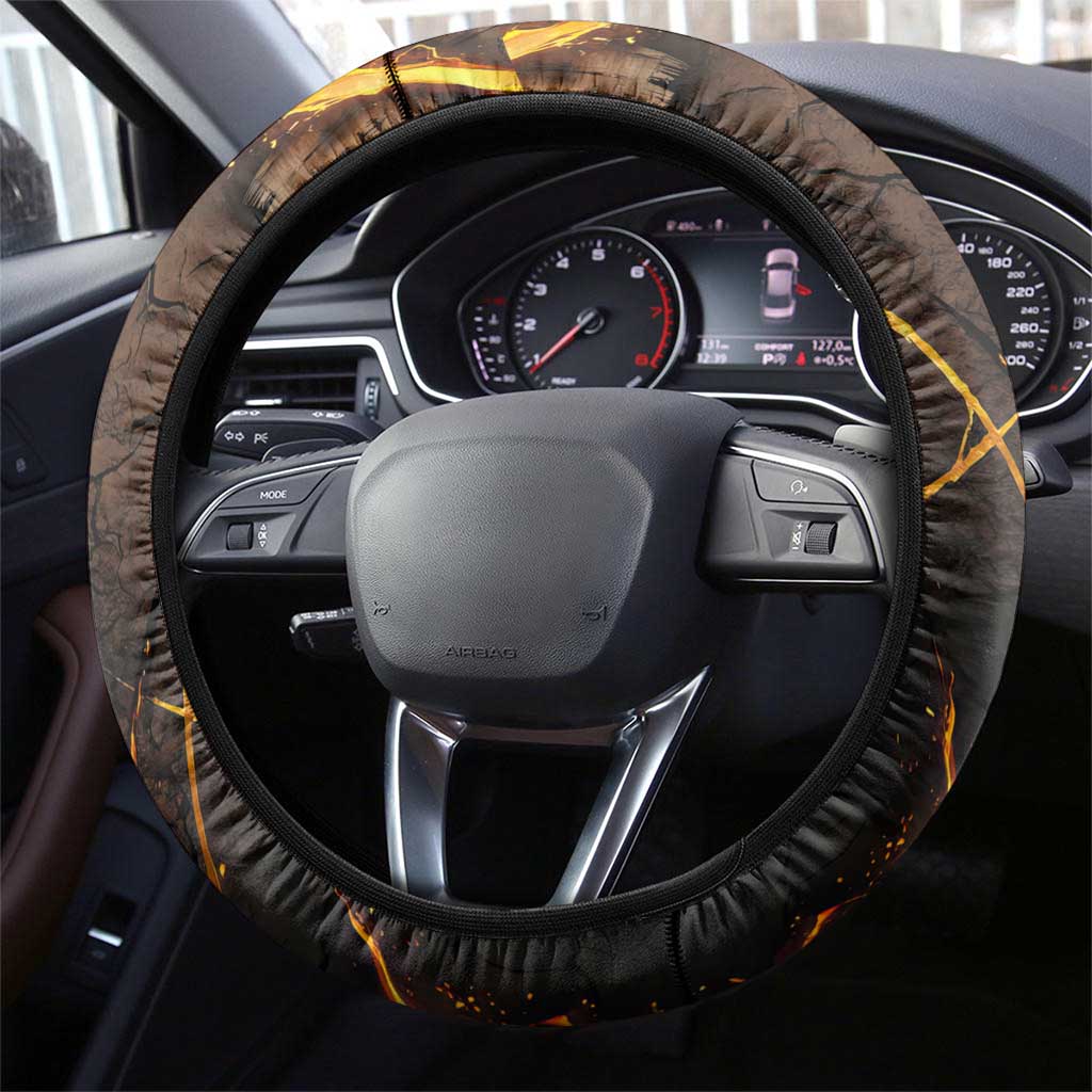 Aten Steering Wheel Cover Ancient Egyptian Cracked Stone Hieroglyph, Solar Eclipse Emblem, and Radiant Sunburst - Wonder Print Shop