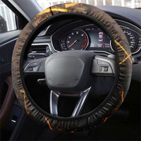 Aten Steering Wheel Cover Ancient Egyptian Cracked Stone Hieroglyph, Solar Eclipse Emblem, and Radiant Sunburst - Wonder Print Shop