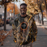 Aten Sweatshirt Ancient Egyptian Cracked Stone Hieroglyph, Solar Eclipse Emblem, and Radiant Sunburst - Wonder Print Shop