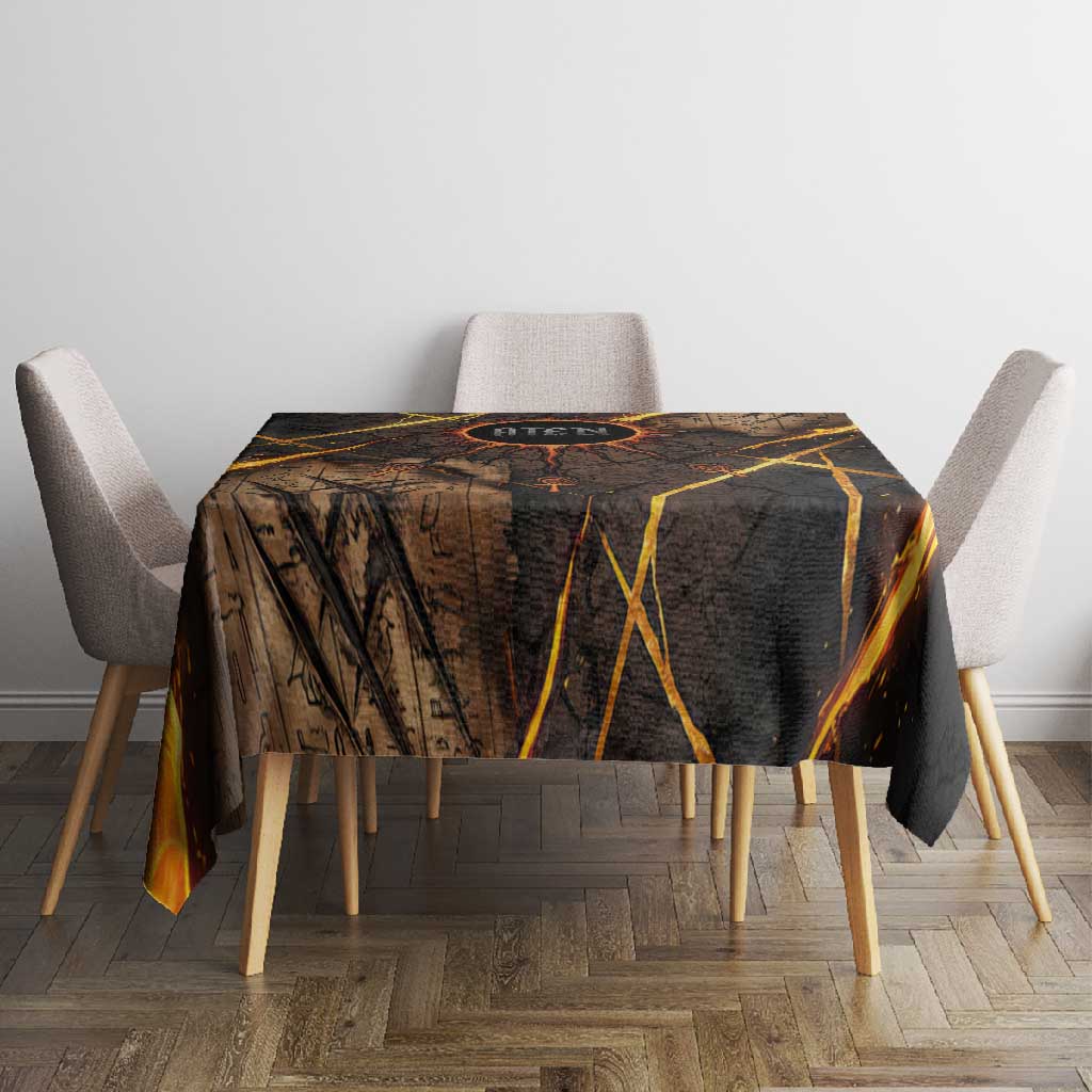 Aten Tablecloth Ancient Egyptian Cracked Stone Hieroglyph, Solar Eclipse Emblem, and Radiant Sunburst - Wonder Print Shop