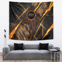 Aten Tapestry Ancient Egyptian Cracked Stone Hieroglyph, Solar Eclipse Emblem, and Radiant Sunburst - Wonder Print Shop
