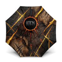Aten Umbrella Ancient Egyptian Cracked Stone Hieroglyph, Solar Eclipse Emblem, and Radiant Sunburst - Wonder Print Shop