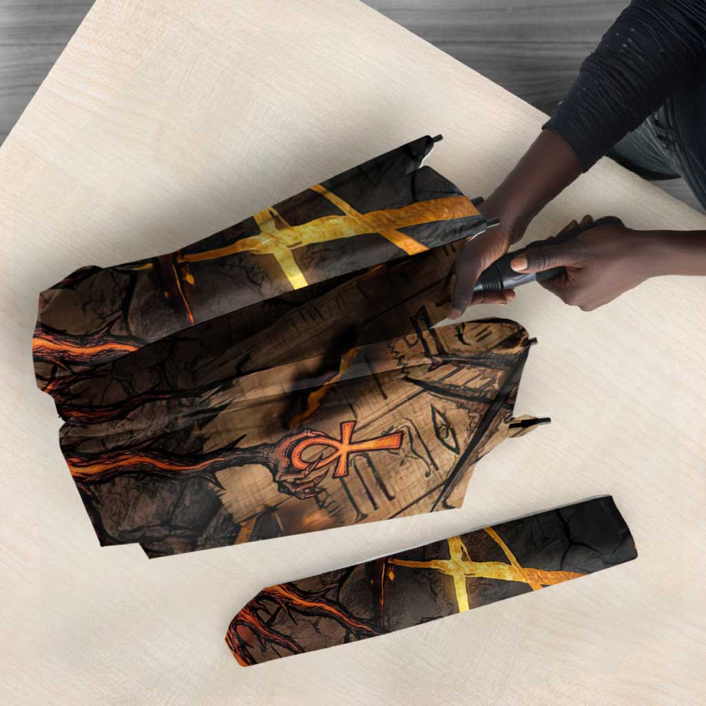 Aten Umbrella Ancient Egyptian Cracked Stone Hieroglyph, Solar Eclipse Emblem, and Radiant Sunburst - Wonder Print Shop
