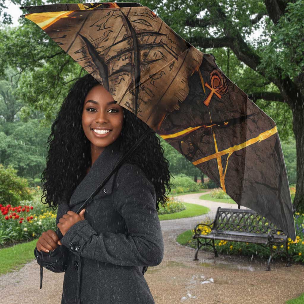 Aten Umbrella Ancient Egyptian Cracked Stone Hieroglyph, Solar Eclipse Emblem, and Radiant Sunburst - Wonder Print Shop