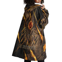 Aten Wearable Blanket Hoodie Ancient Egyptian Cracked Stone Hieroglyph, Solar Eclipse Emblem, and Radiant Sunburst - Wonder Print Shop