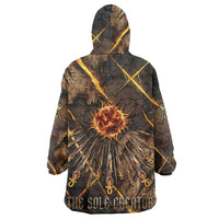 Aten Wearable Blanket Hoodie Ancient Egyptian Cracked Stone Hieroglyph, Solar Eclipse Emblem, and Radiant Sunburst - Wonder Print Shop