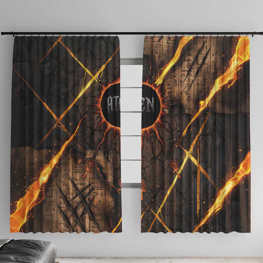 Aten Window Curtain Ancient Egyptian Cracked Stone Hieroglyph, Solar Eclipse Emblem, and Radiant Sunburst - Wonder Print Shop