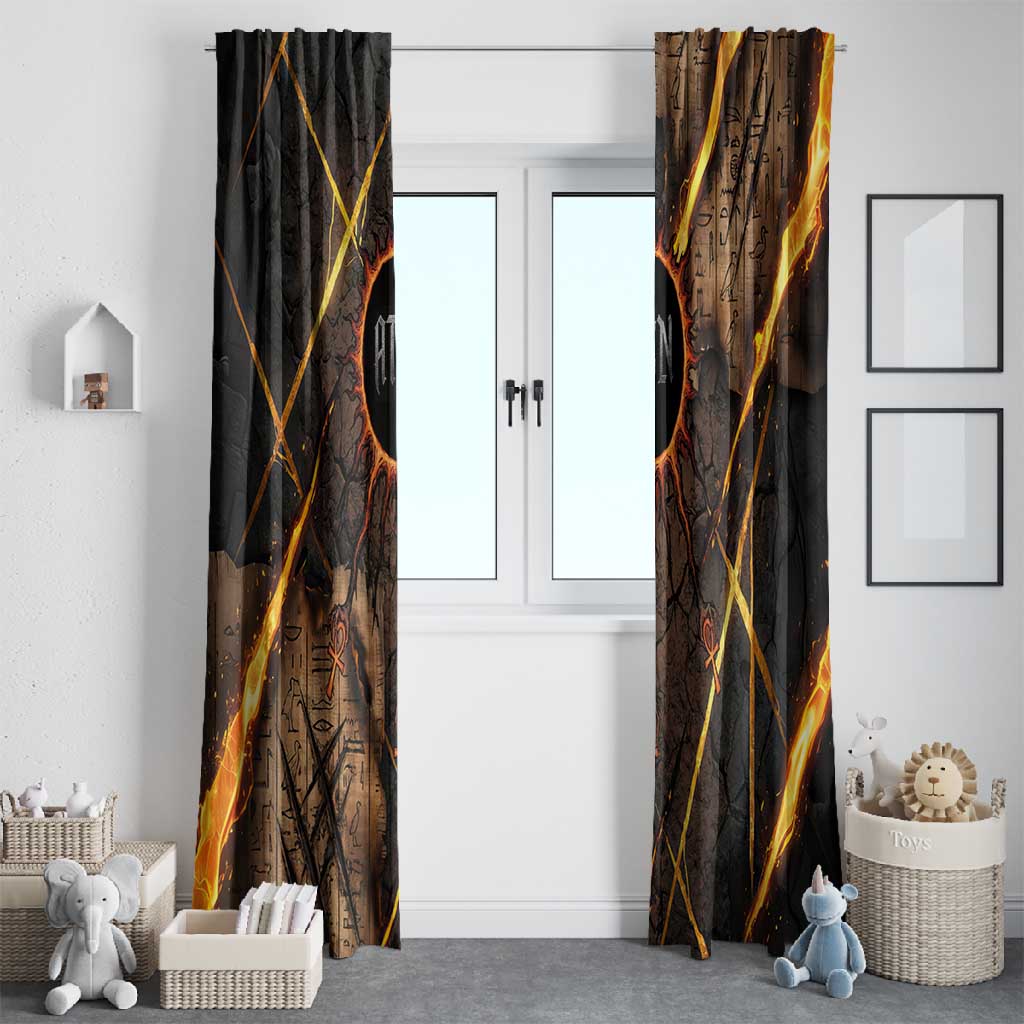 Aten Window Curtain Ancient Egyptian Cracked Stone Hieroglyph, Solar Eclipse Emblem, and Radiant Sunburst - Wonder Print Shop