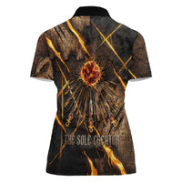 Aten Women Polo Shirt Ancient Egyptian Cracked Stone Hieroglyph, Solar Eclipse Emblem, and Radiant Sunburst - Wonder Print Shop