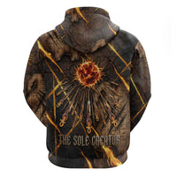 Aten Zip Hoodie Ancient Egyptian Cracked Stone Hieroglyph, Solar Eclipse Emblem, and Radiant Sunburst - Wonder Print Shop